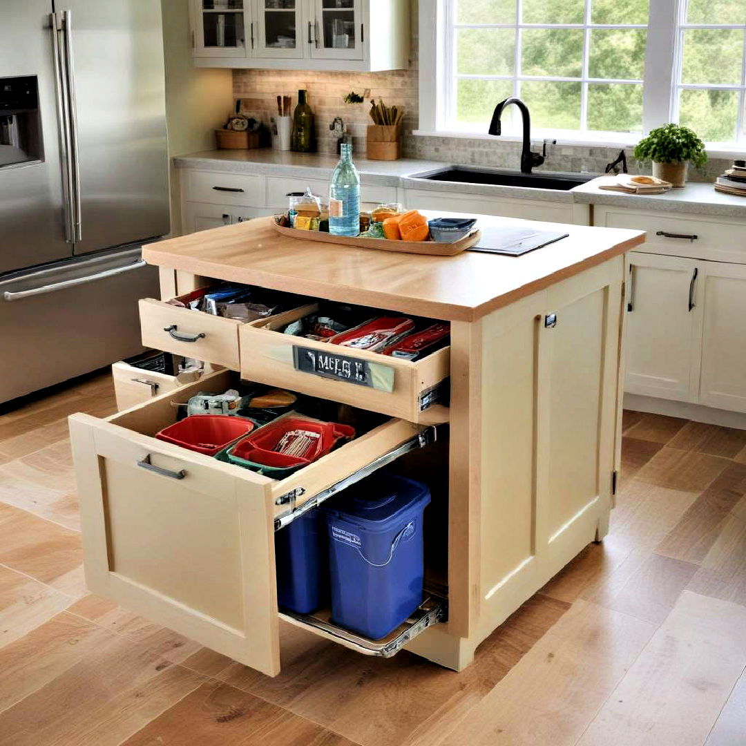 built in waste management center - 40 Kitchen Island Ideas