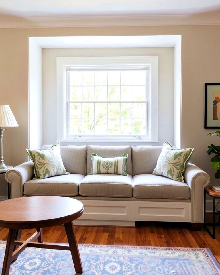 built in window bench - 20 Couch in Front of Window Ideas