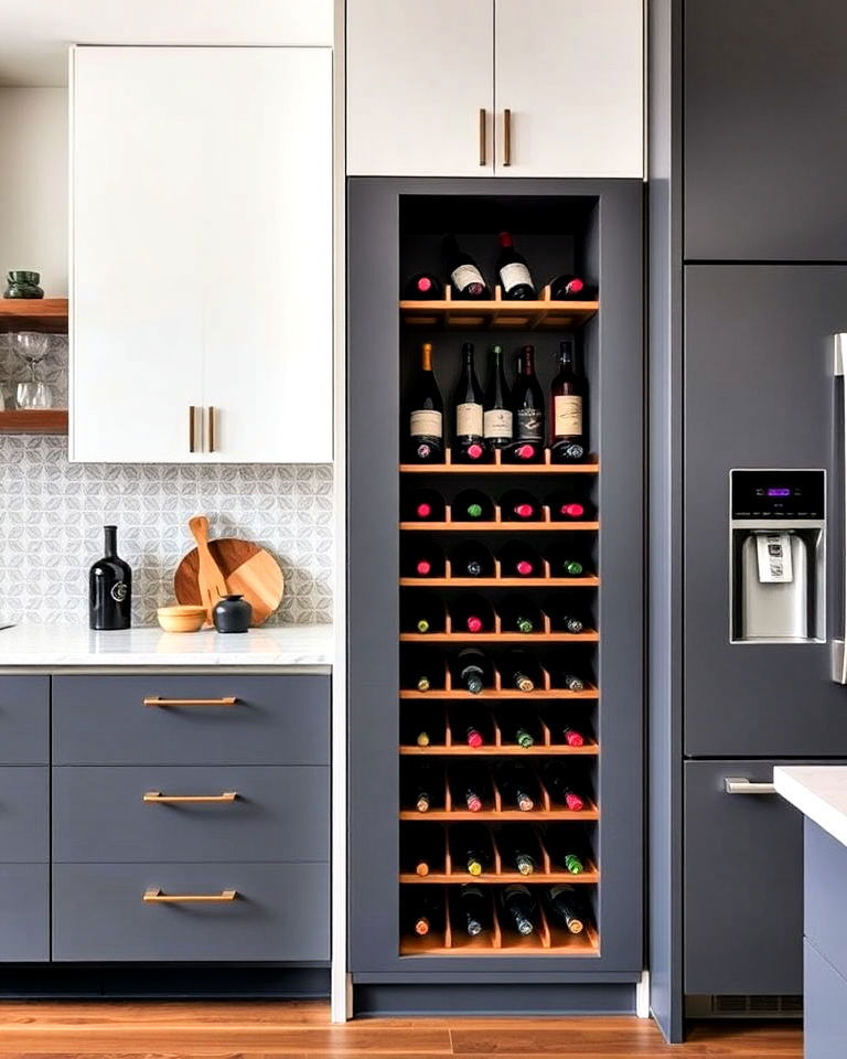 built in wine rack to display favorite bottles - 40 Mid-century Modern Kitchen Ideas