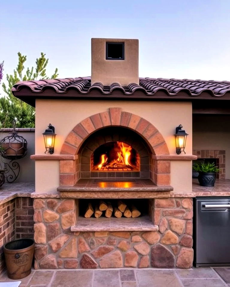 built in wood fired pizza oven - 20 Spanish Style Outdoor Kitchen Ideas