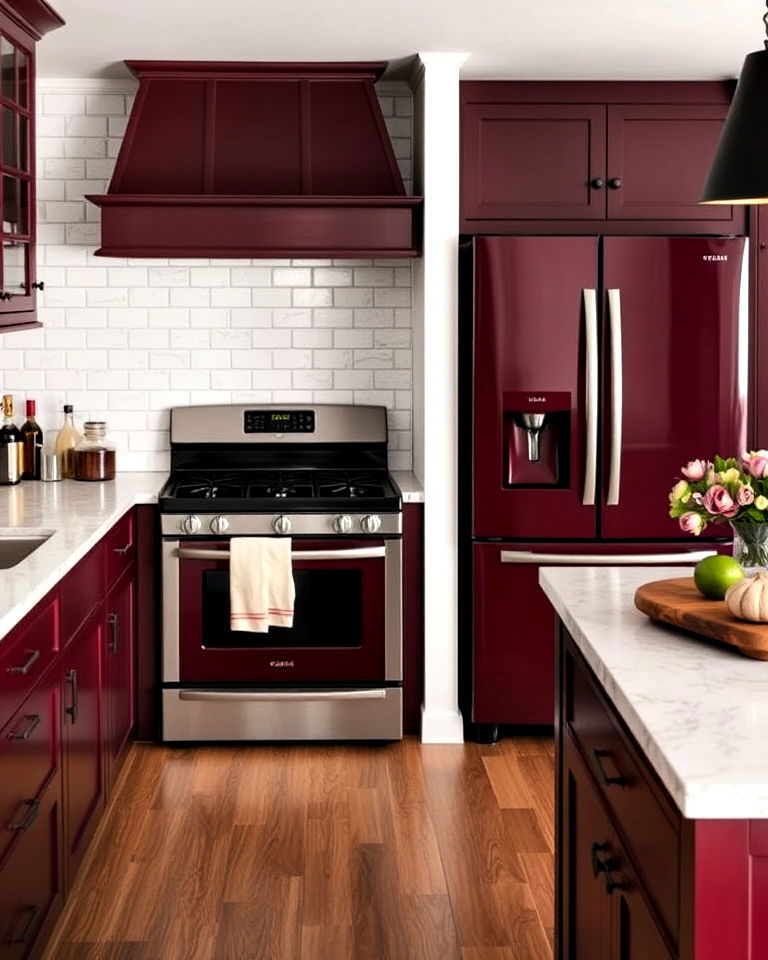 burgundy appliances to add sophisticated touch - 25 Kitchen With Colored Appliances Ideas