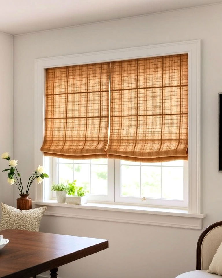 burlap roman shades for farmhouse window - 40 Farmhouse Window Treatment Ideas
