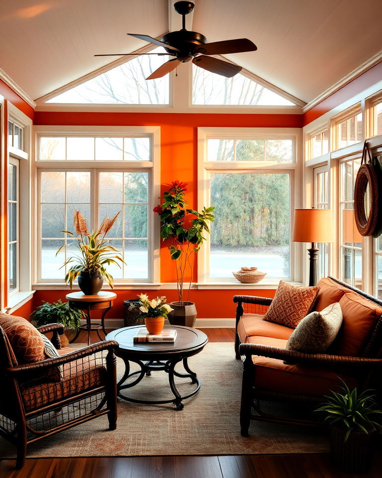 burnt orange color for rustic charm - 20 Sunroom Color Ideas