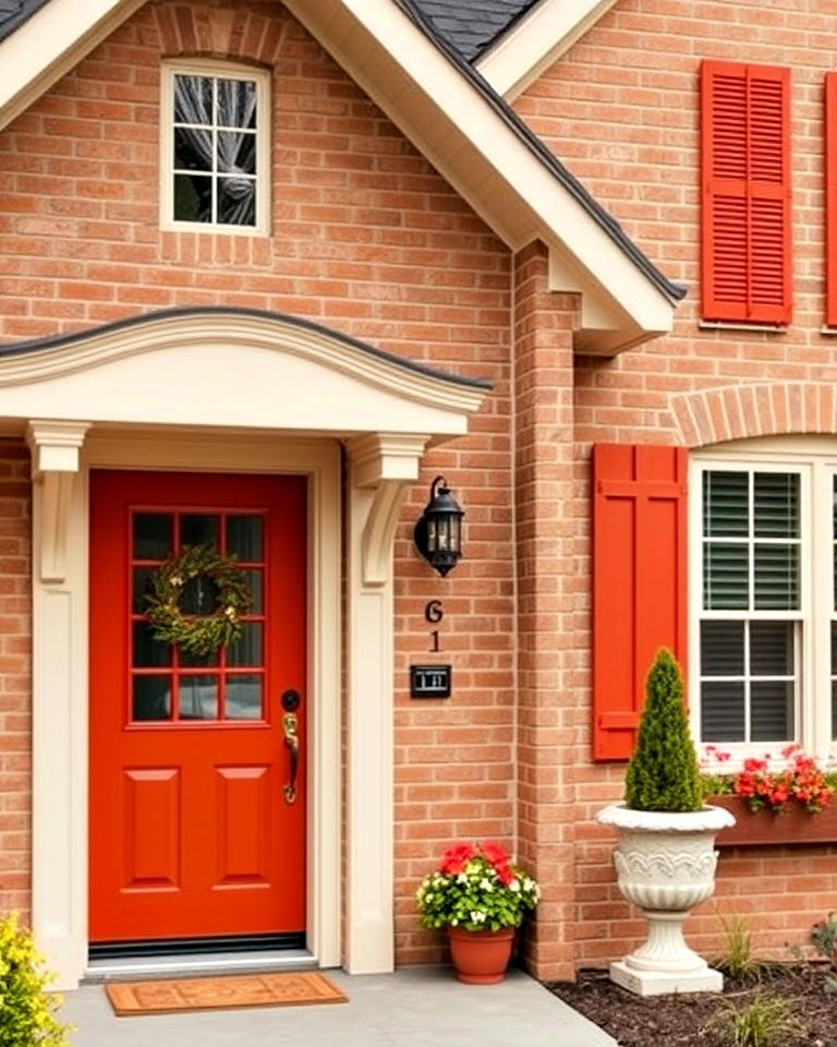 burnt orange highlights for tan brick home - 25 Tan Brick House Color Schemes