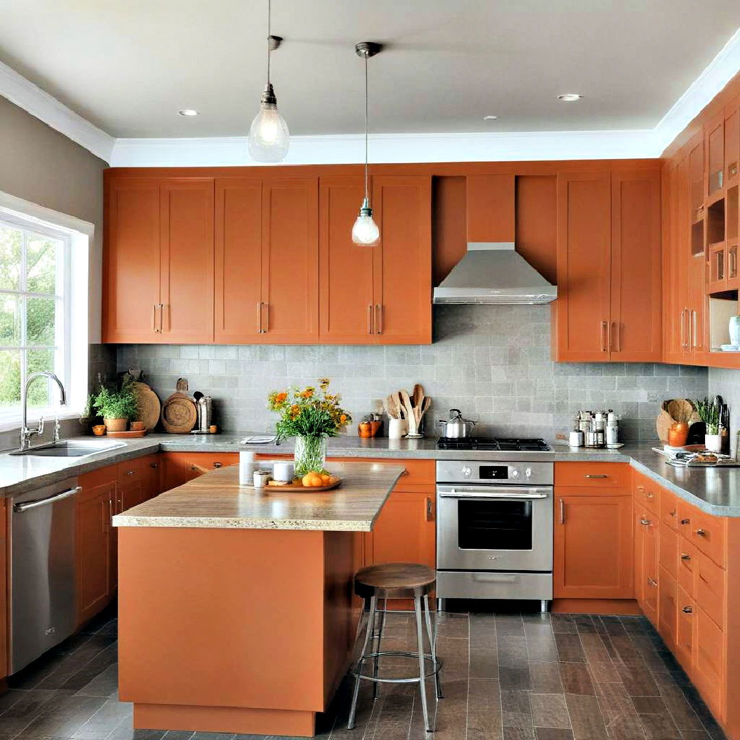 burnt orange painted cabinets - 40 Painted Kitchen Cabinet Ideas