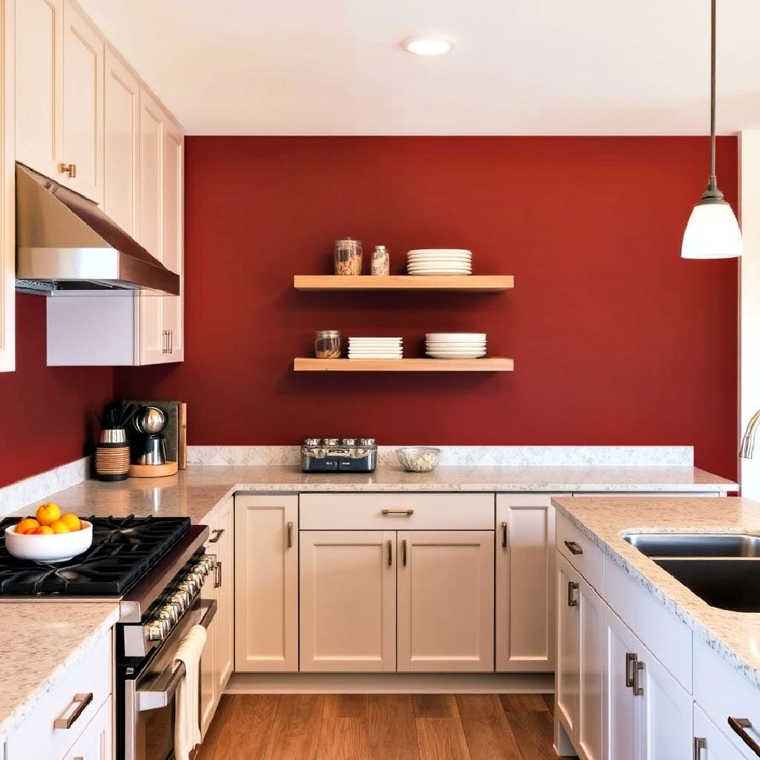 burnt sienna accent walls for bold contrast - 20 Brown Kitchen Ideas