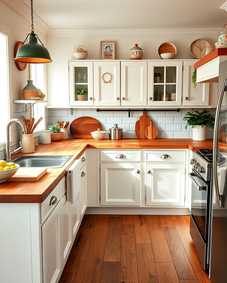 butcher block countertops design - 15 Shabby Chic Kitchen Ideas