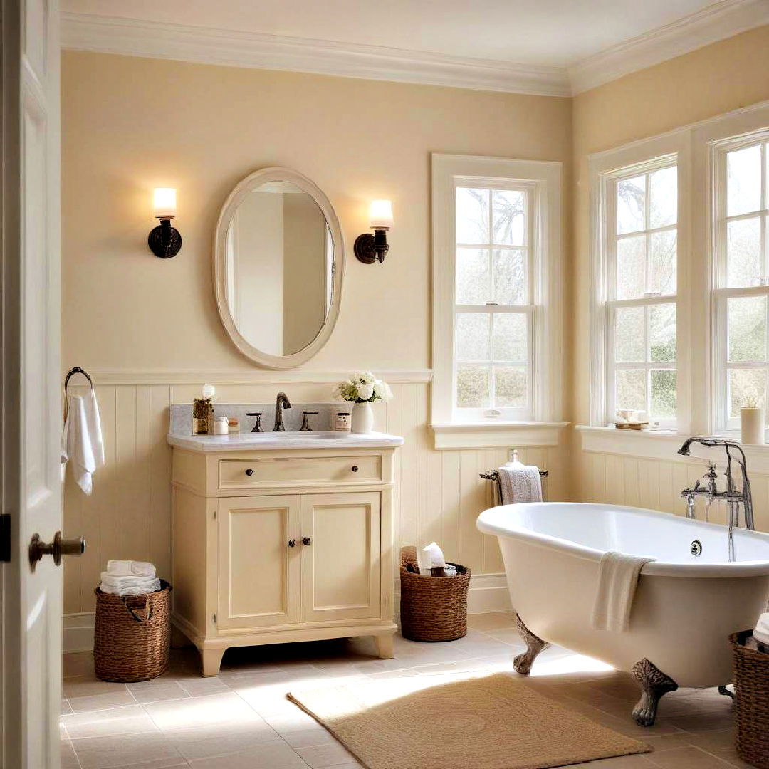 buttercream bathroom paint for classic touch - 40 Bathroom Paint Ideas