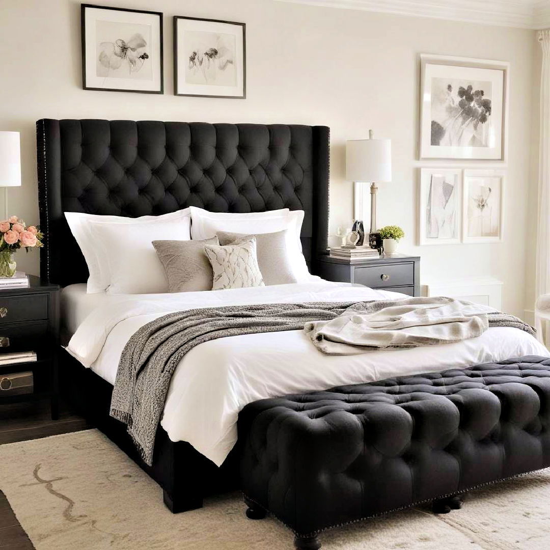 button tufted black headboard design - 15 Black Headboard Bedroom Ideas
