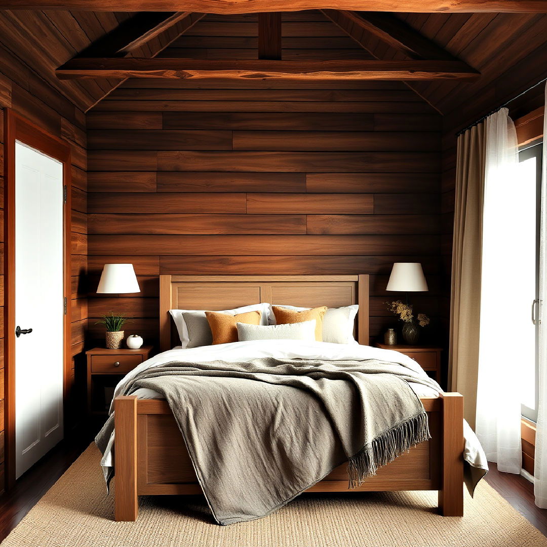 cabin like brown wood paneling - 25 Brown Bedroom Ideas