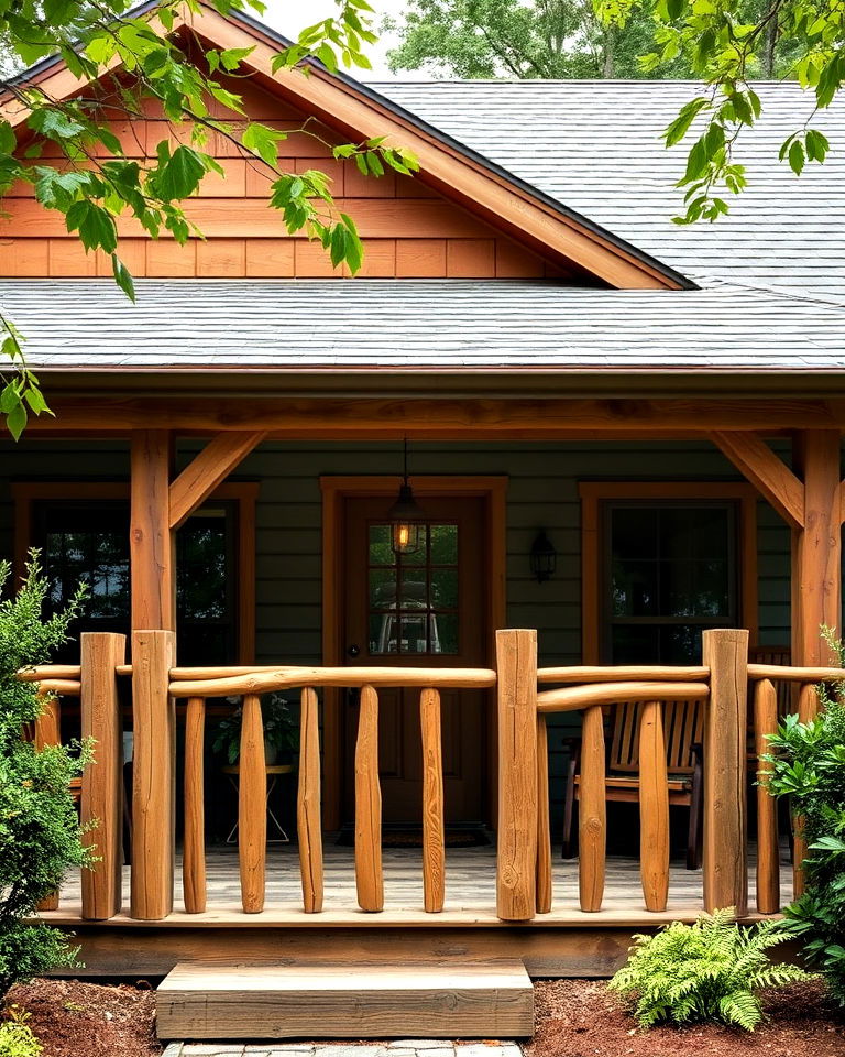 cabin style rustic wooden railings - 25 Front Porch Railing Ideas