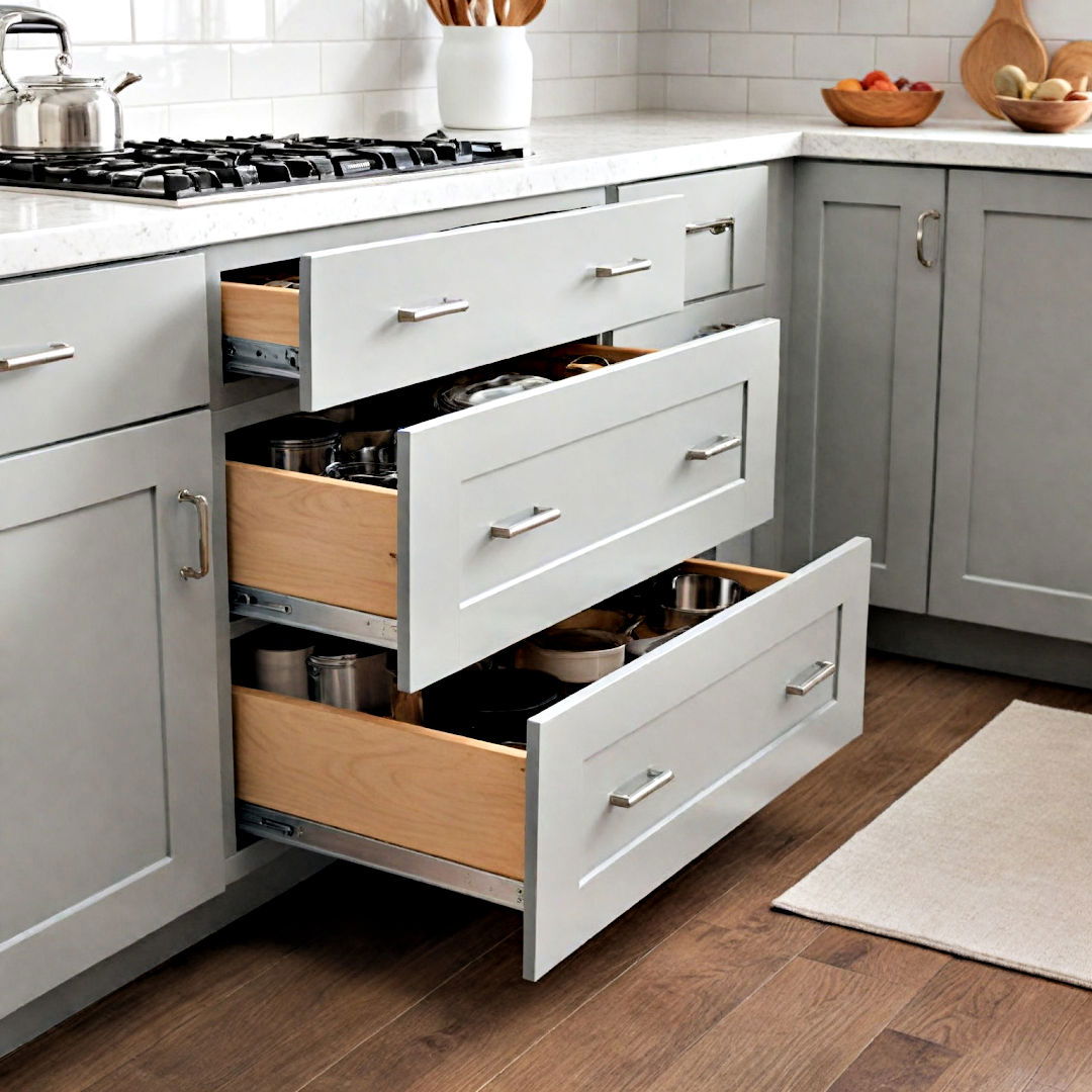 cabinet drawers for easy storage - 40 Kitchen Organization Ideas