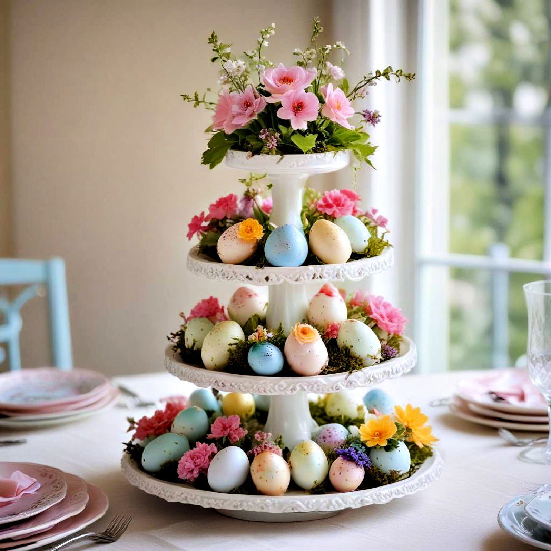 cake stand display for spring centerpiece - 25 Spring Centerpiece Ideas
