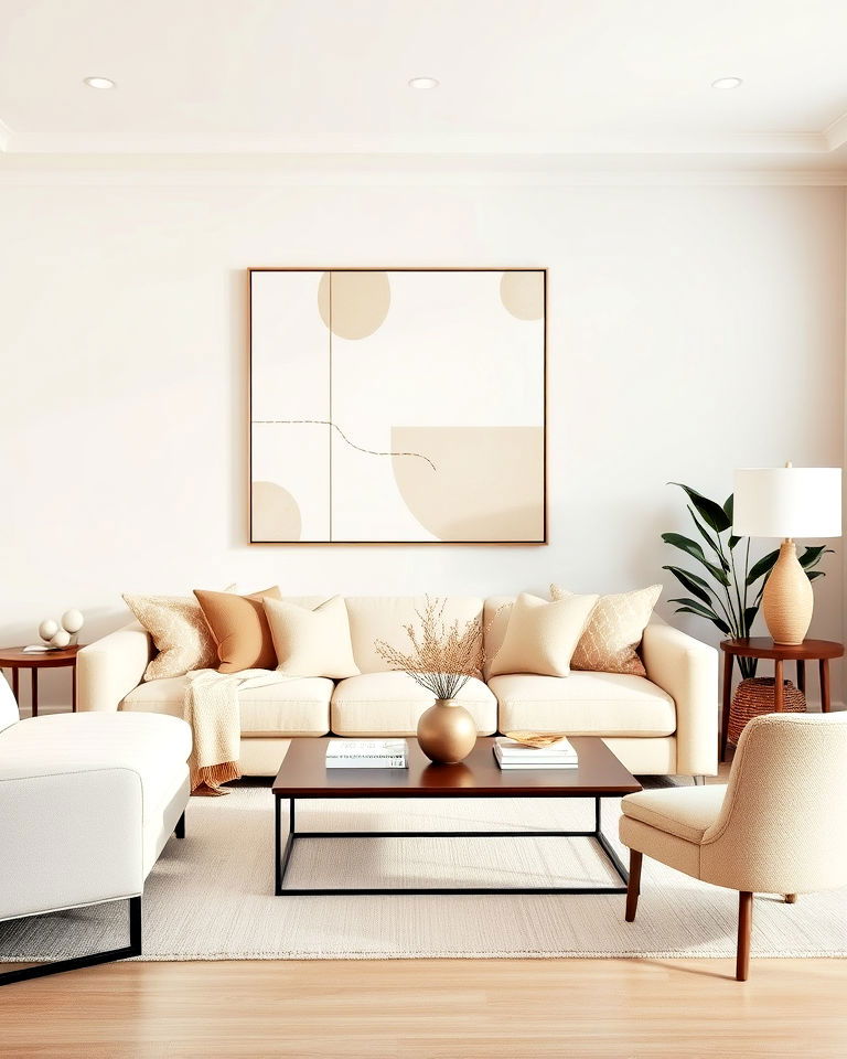 calm aesthetic modern beige artwork - 20 Beige and White Living Room Ideas