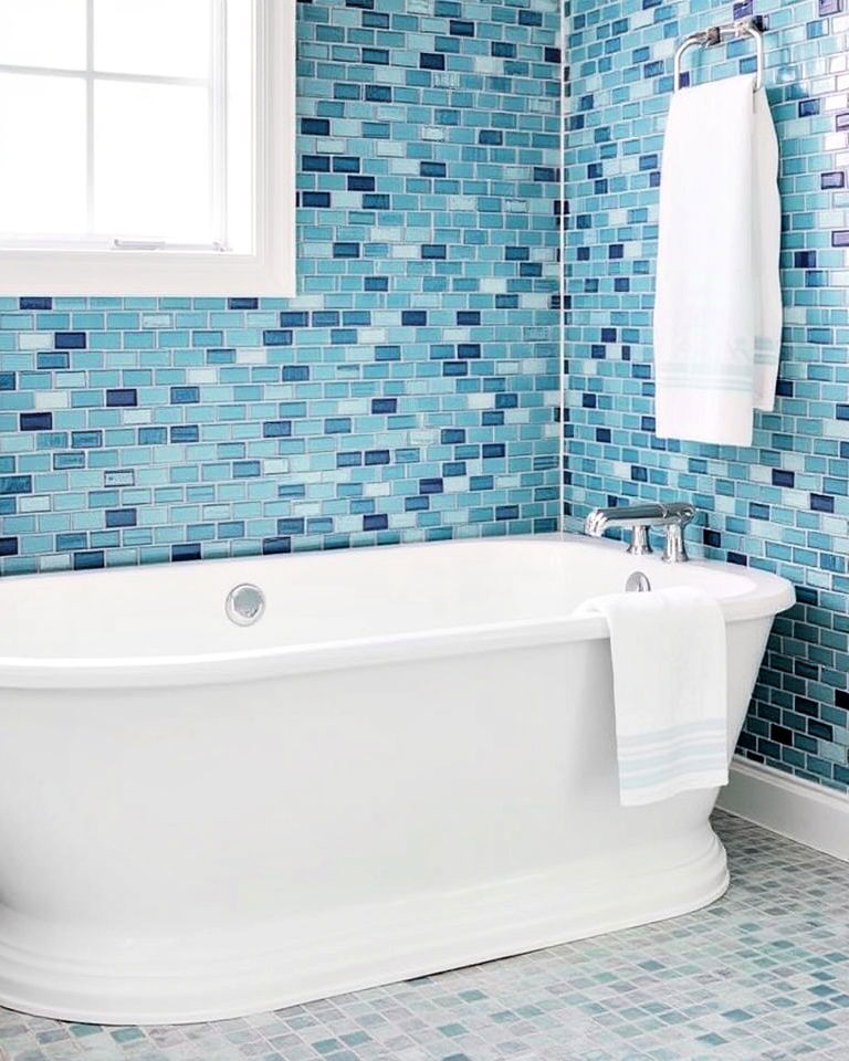 calming coastal blue mosaic tiles - 40 Bathtub Tile Ideas