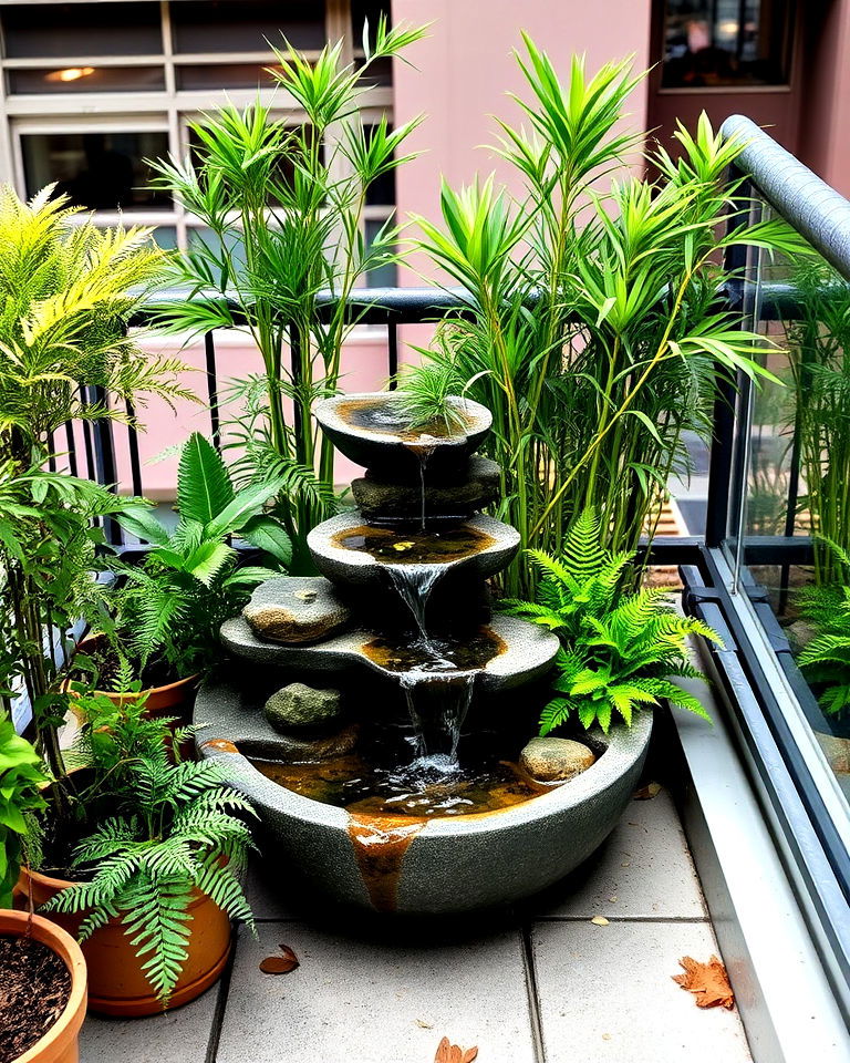 calming effect balcony water feature - 40 Balcony Garden Ideas