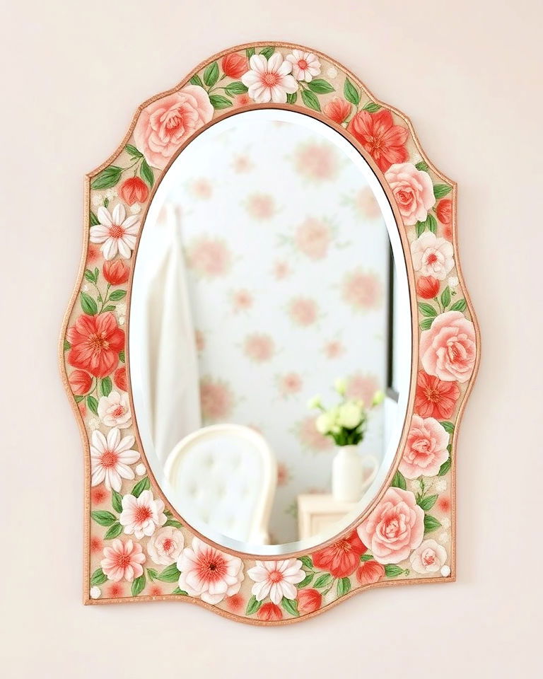 calming floral mosaic mirror frame - 20 Mosaic Mirror Ideas
