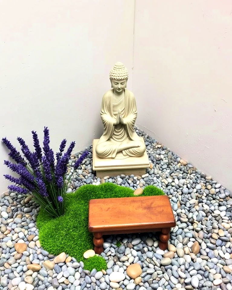 calming meditation spot with statuary - 30 Corner Landscaping Ideas