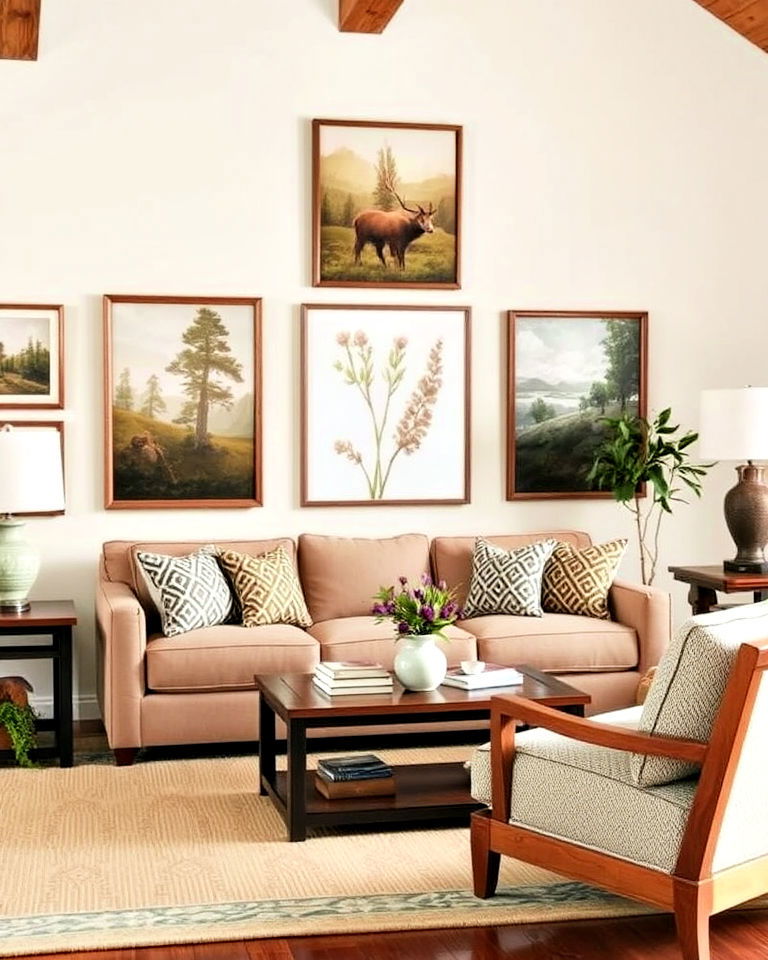 calming nature inspired artwork - 30 Craftsman Living Room Ideas