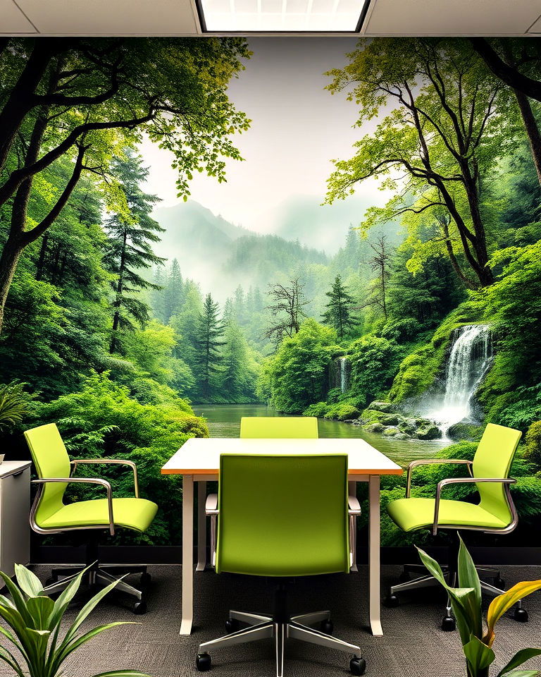 calming nature inspired mural - 25 Office Wall Murals
