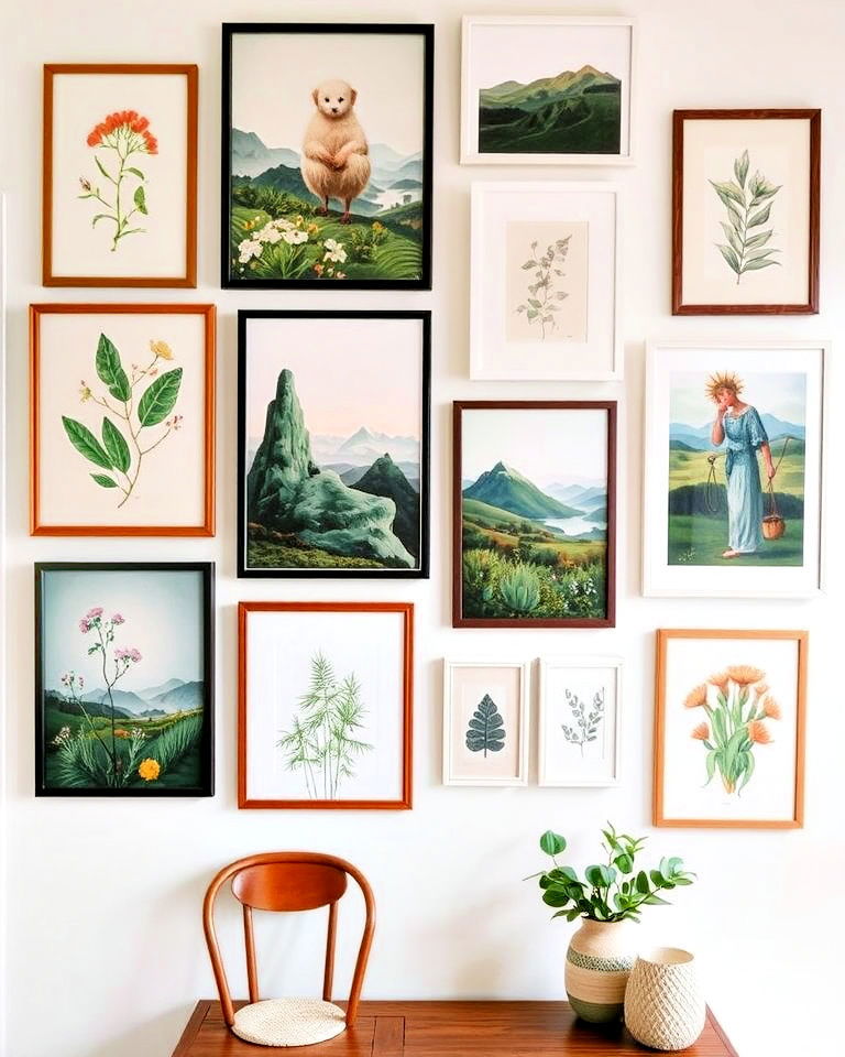 calming nature themed art - 25 Eclectic Gallery Wall Ideas