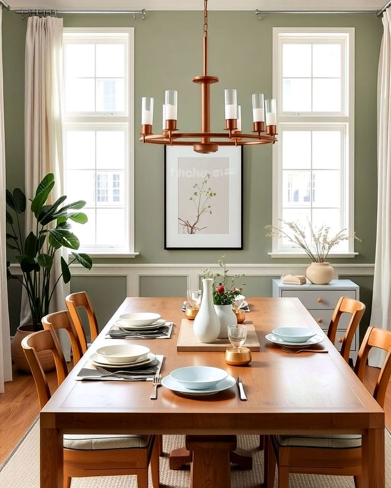 calming sage green accent walls - 25 Sage Green Dining Room Ideas