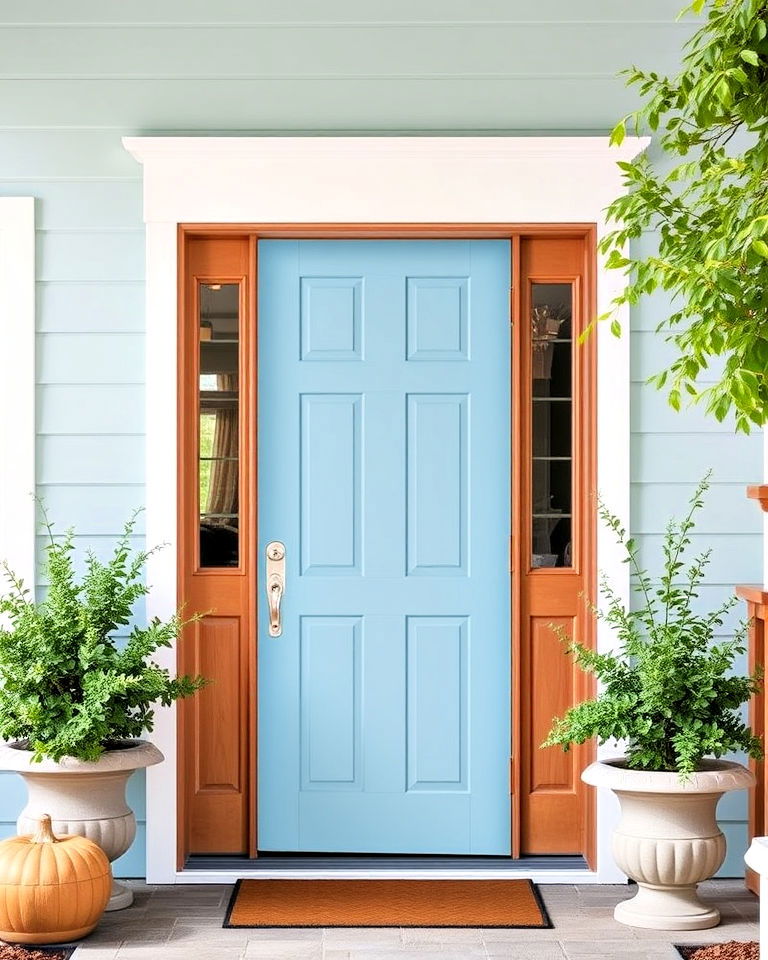 calming sky blue door and cedar - 20 Cedar Front Door Colors Ideas