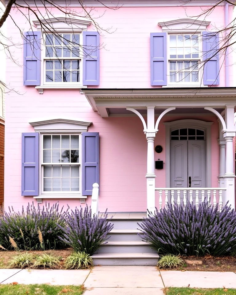 calming soft pink with lavender and gray highlights - 25 Pink Victorian House Ideas