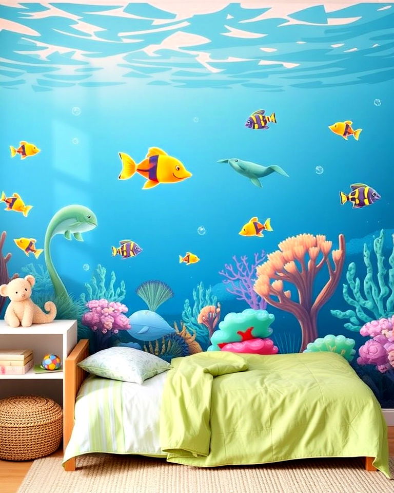 calming underwater ocean vibes - 30 Kids Room Accent Wall Ideas