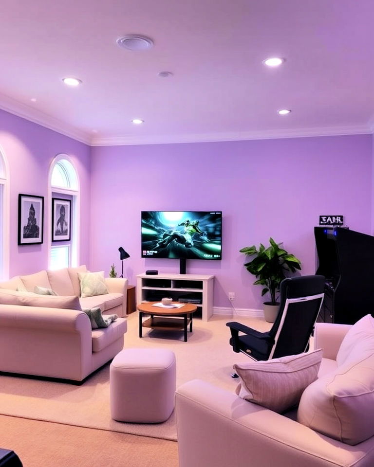 calming vibe soft lavender game room - 20 Game Room Paint Ideas