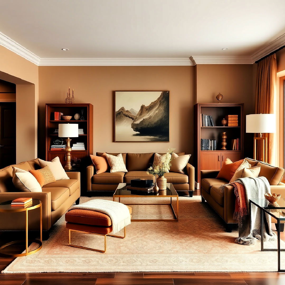 camel colored monochromatic living room - 25 Monochromatic Living Room Ideas
