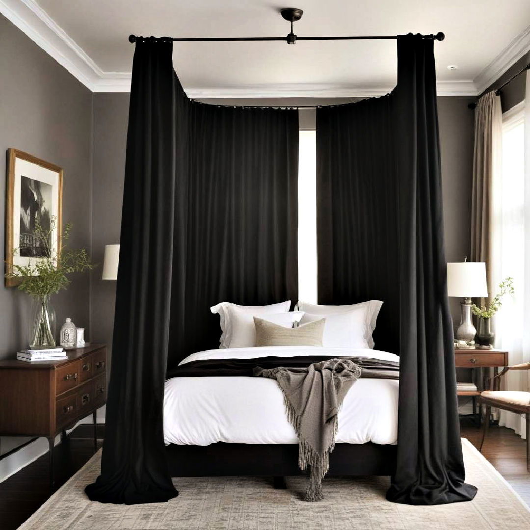 canopy bed with dark curtains - 25 Dark Bedroom Ideas