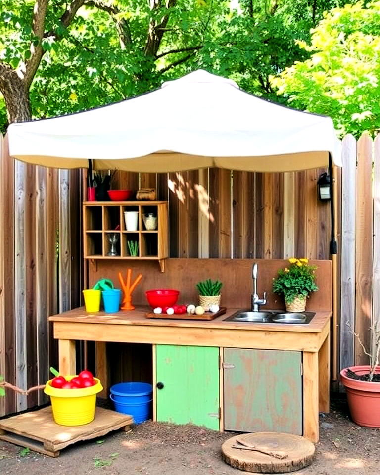 canopy for mud kitchen - 20 Mud Kitchen Ideas