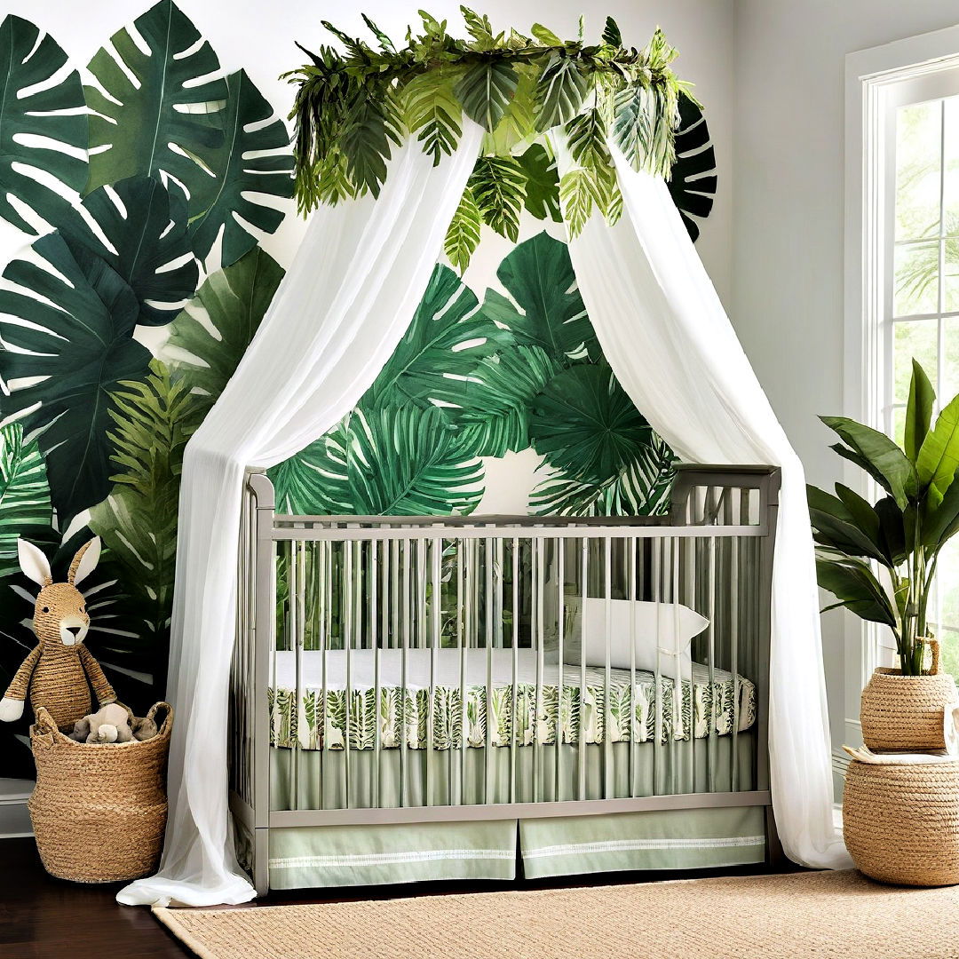 canopy with safari leaves for nursery - 25 Safari Nursery Decor Ideas