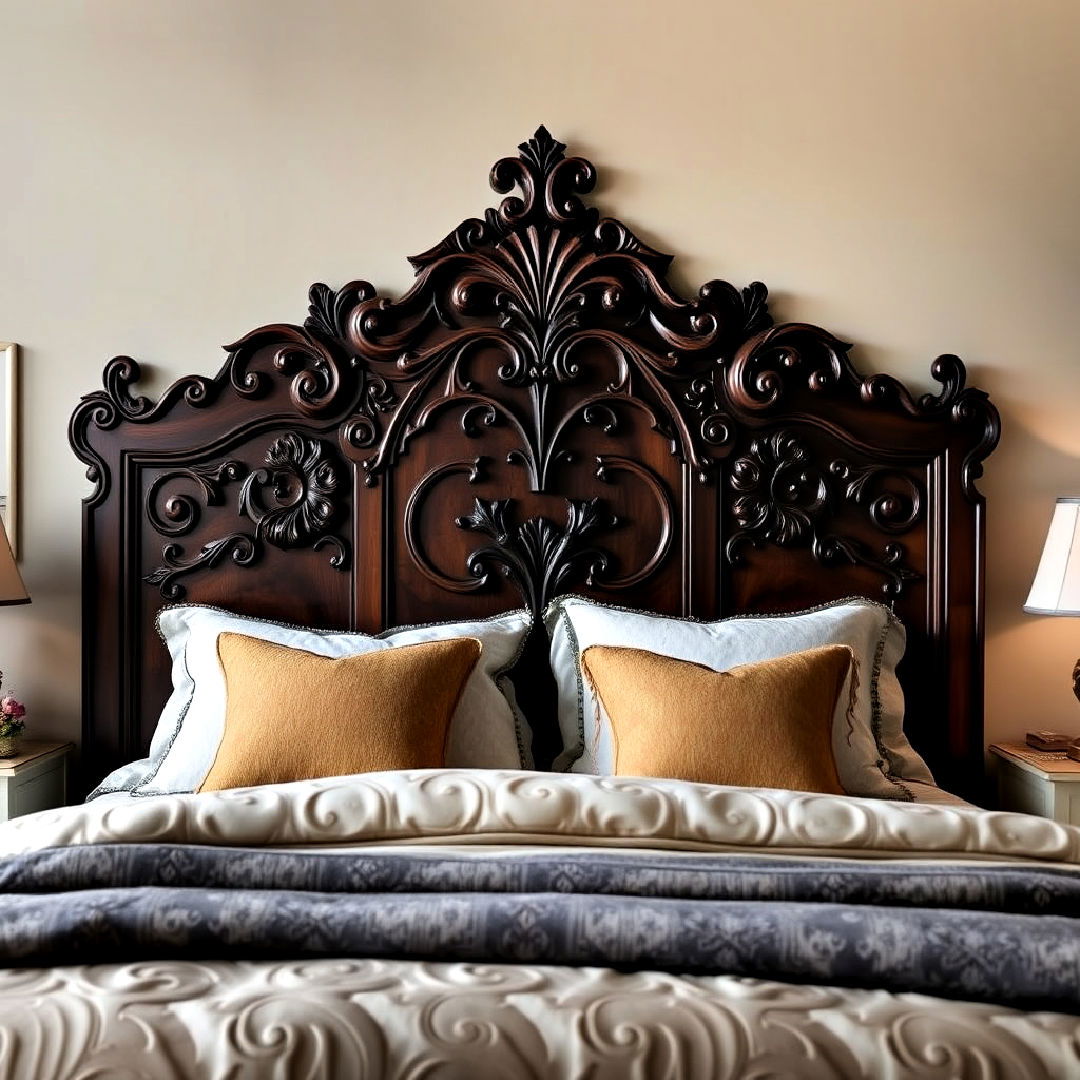 carved detailing for dark wood headboard - 20 Dark Wood Bedroom Ideas