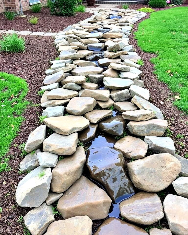 cascading rocks for dry creek bed - 30 Front Yard Dry Creek Bed Landscaping Ideas