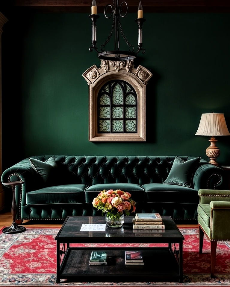 castle aesthetic luxurious velvet sofas - 20 Castle Living Room Ideas