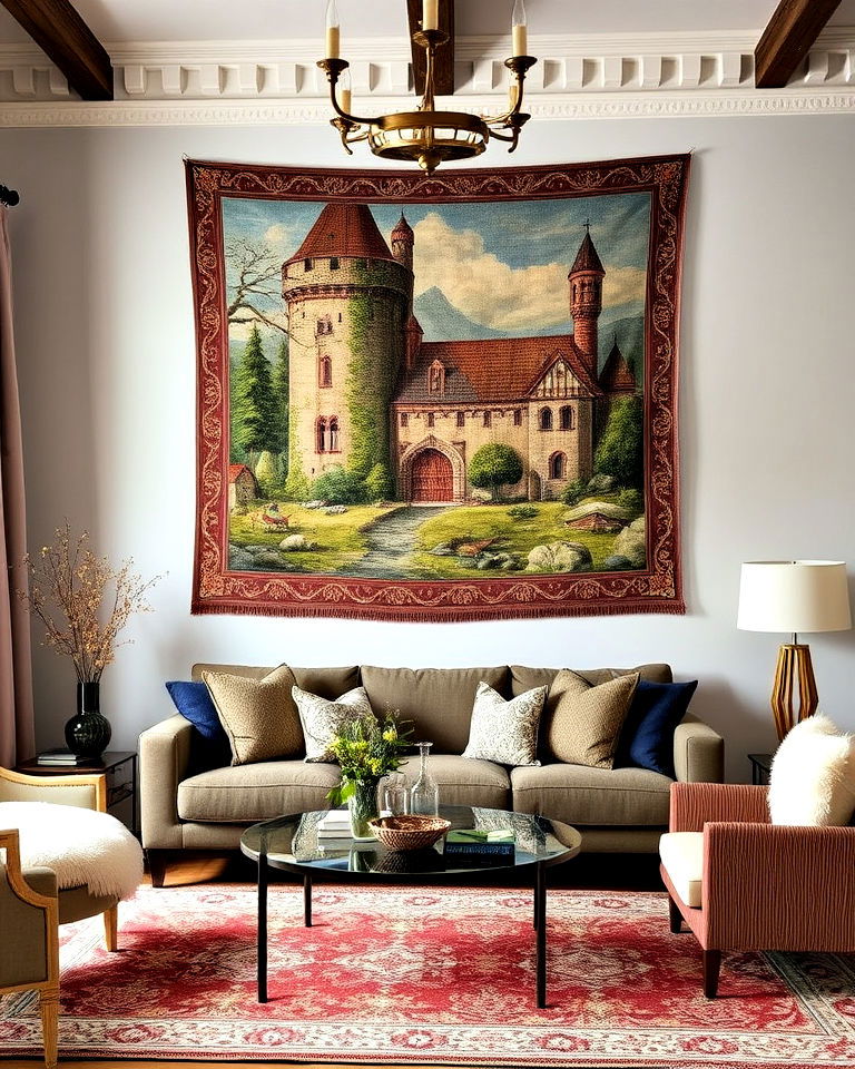 castle inspired tapestries and wall hangings - 20 Castle Living Room Ideas