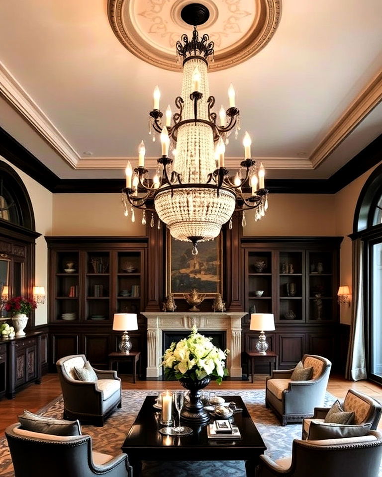 castle inspired vintage chandeliers - 20 Castle Living Room Ideas