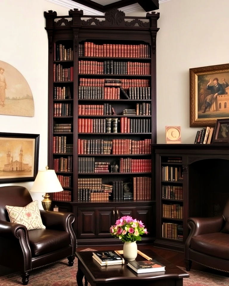 castle theme vintage bookshelves - 20 Castle Living Room Ideas