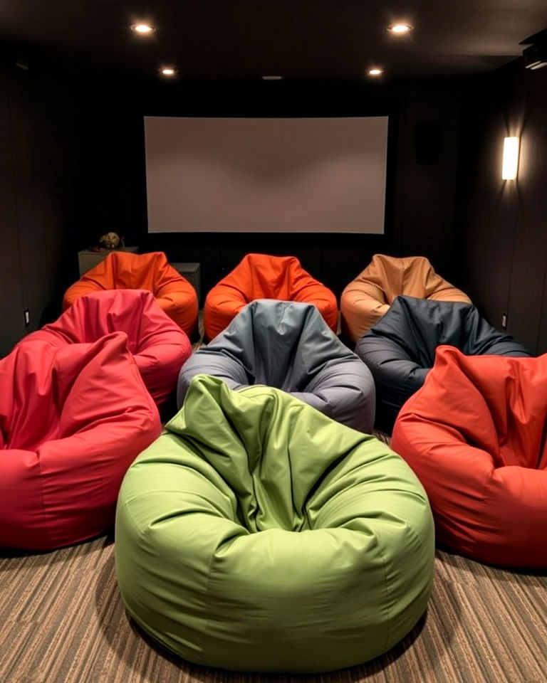 casual vibe oversized bean bags - 40 Small Home Theater Ideas