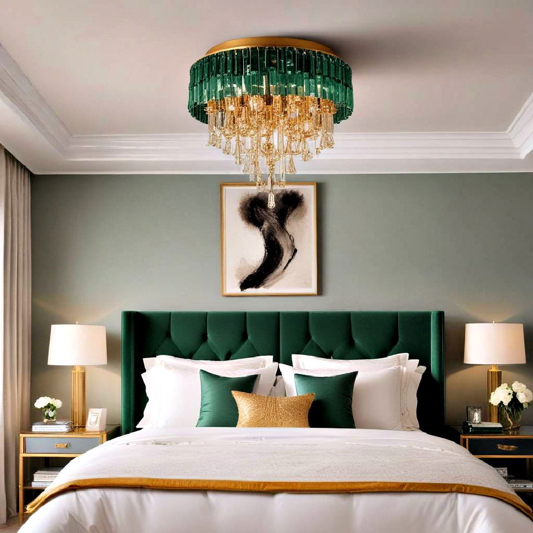 ceiling fixture for emerald green and gold bedroom - 20 Emerald Green and Gold Bedroom Ideas