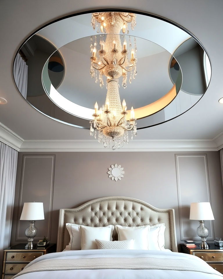 ceiling mirror with chandelier cutout - 20 Mirror on Ceiling Above Bed Ideas