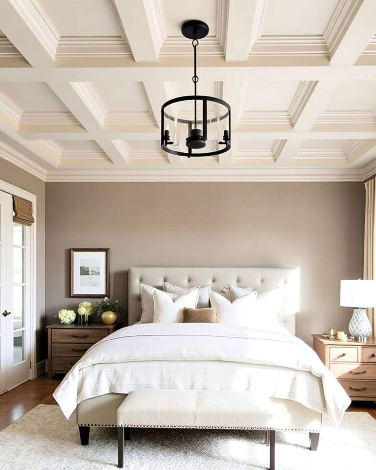 ceiling with coffered beams - 30 Transitional Bedroom Ideas