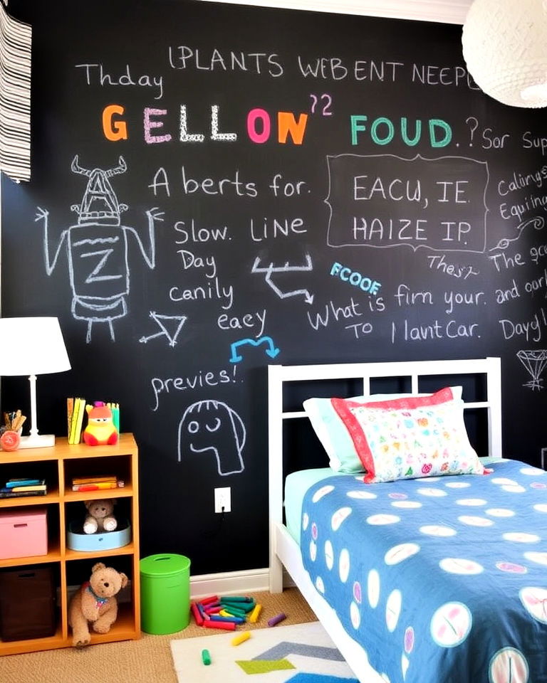 chalkboard accent wall for endless creativity - 30 Kids Room Accent Wall Ideas
