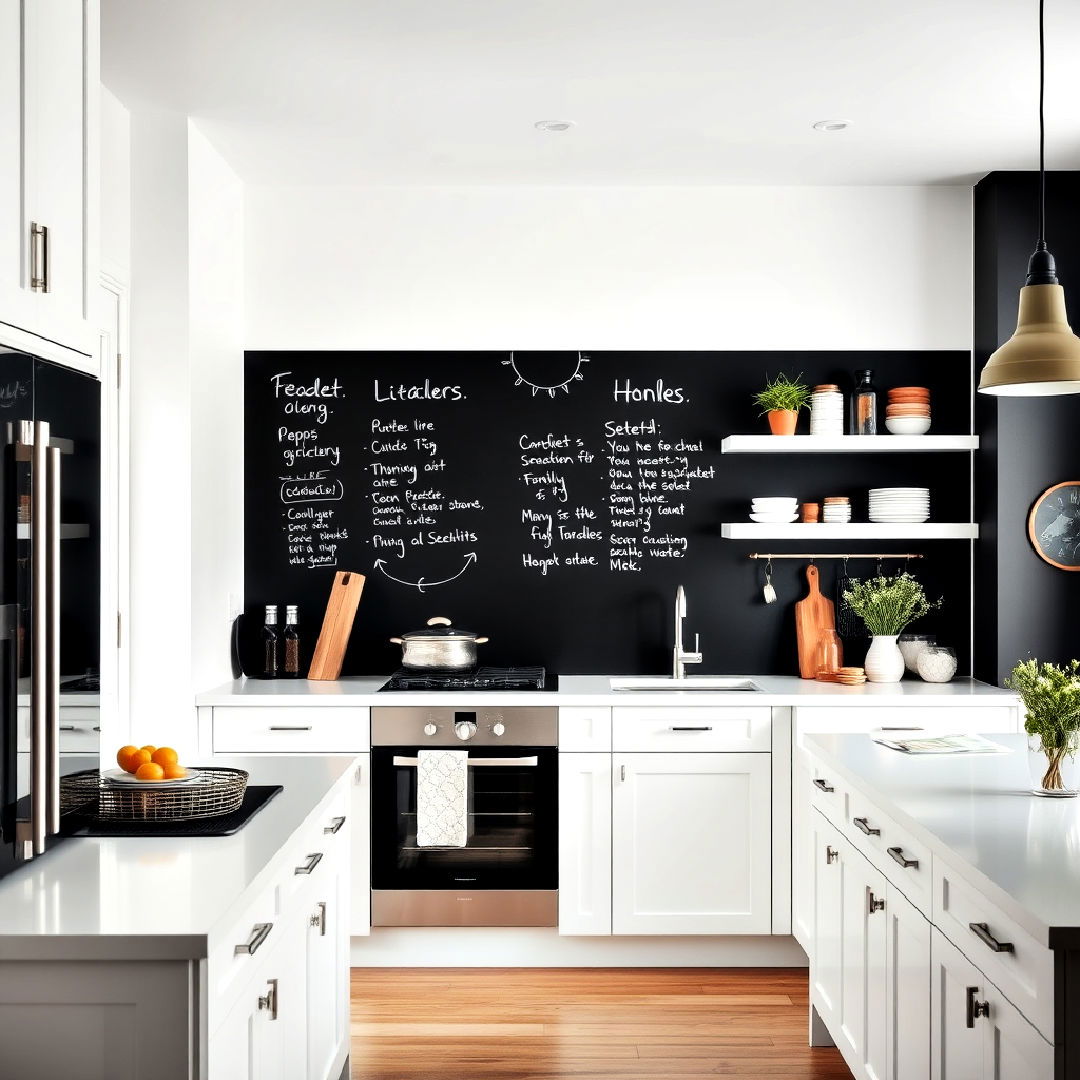chalkboard wall for black and white kitchen - 40 Black and White Kitchen Ideas