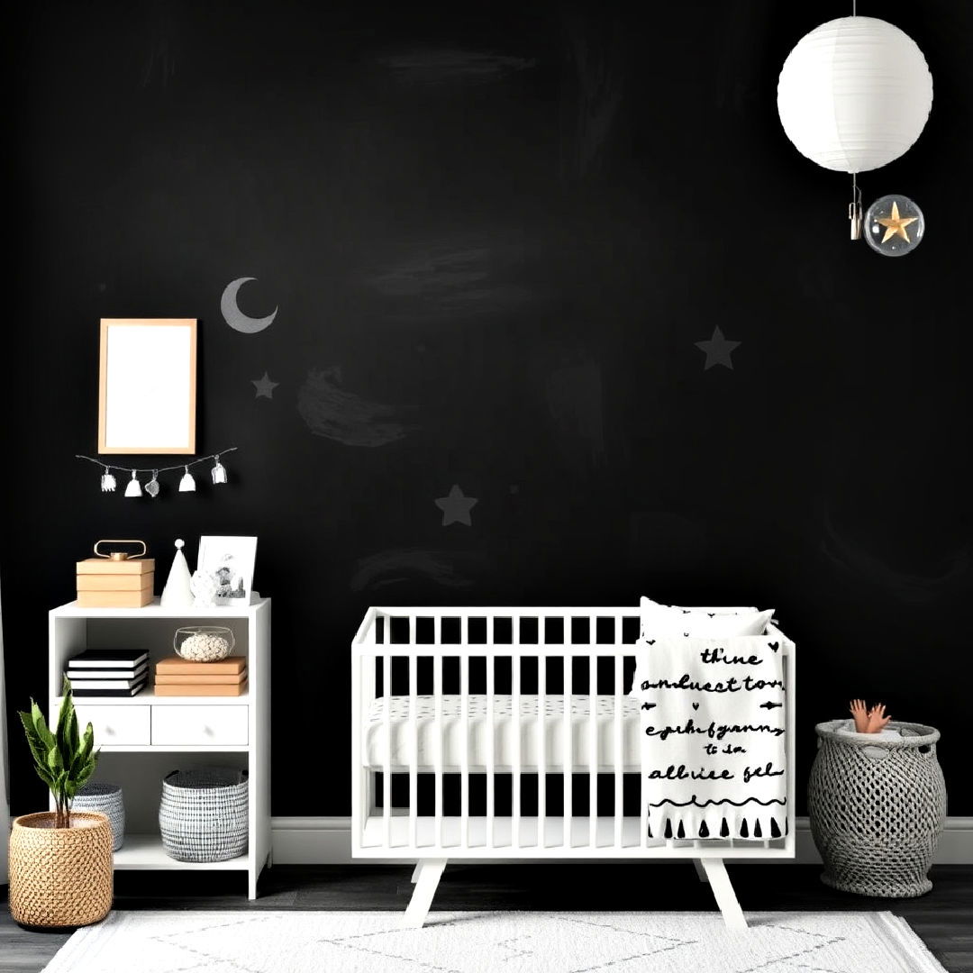 chalkboard wall for black and white nursery - 25 Black and White Nursery Ideas