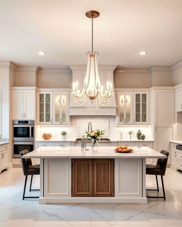 chandelier over the kitchen island - 20 Kitchen Island Lighting Ideas