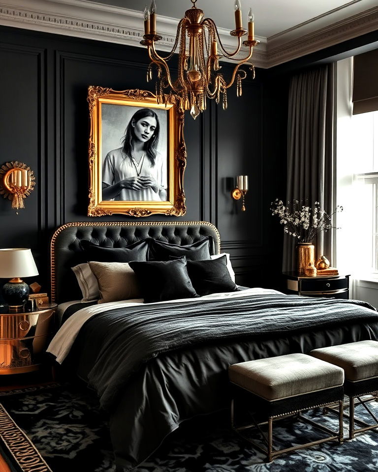 charcoal and gold glamour for bedroom - 15 Charcoal Bedroom Ideas