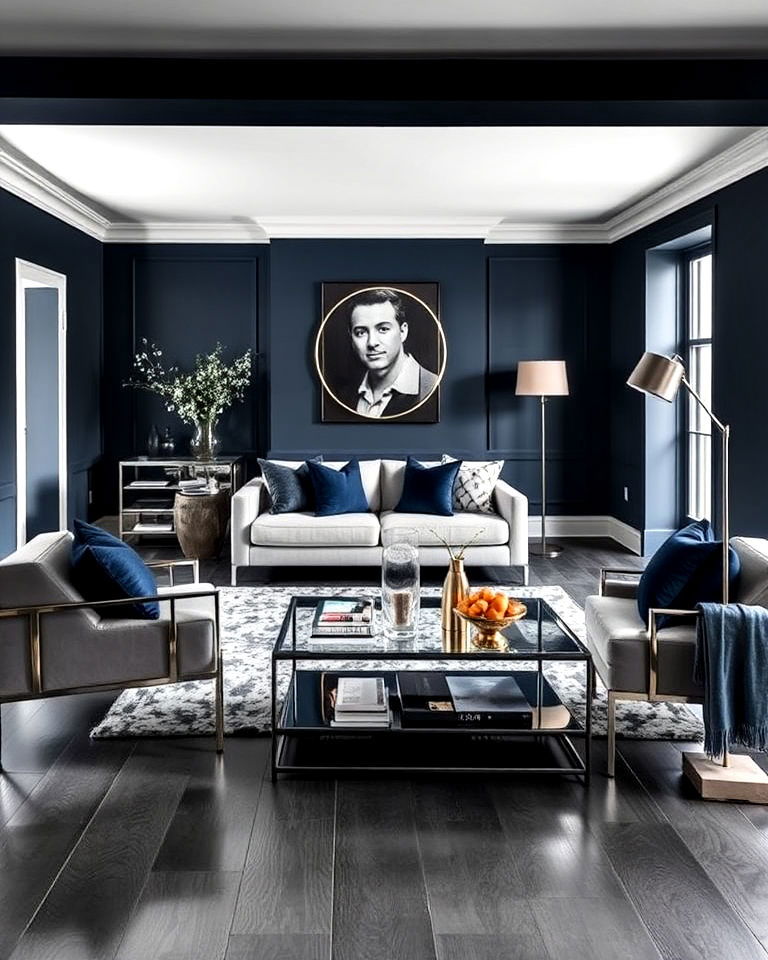 charcoal grey floor with slate blue walls for living room - 20 Grey Floor Living Room With Blue Walls Ideas